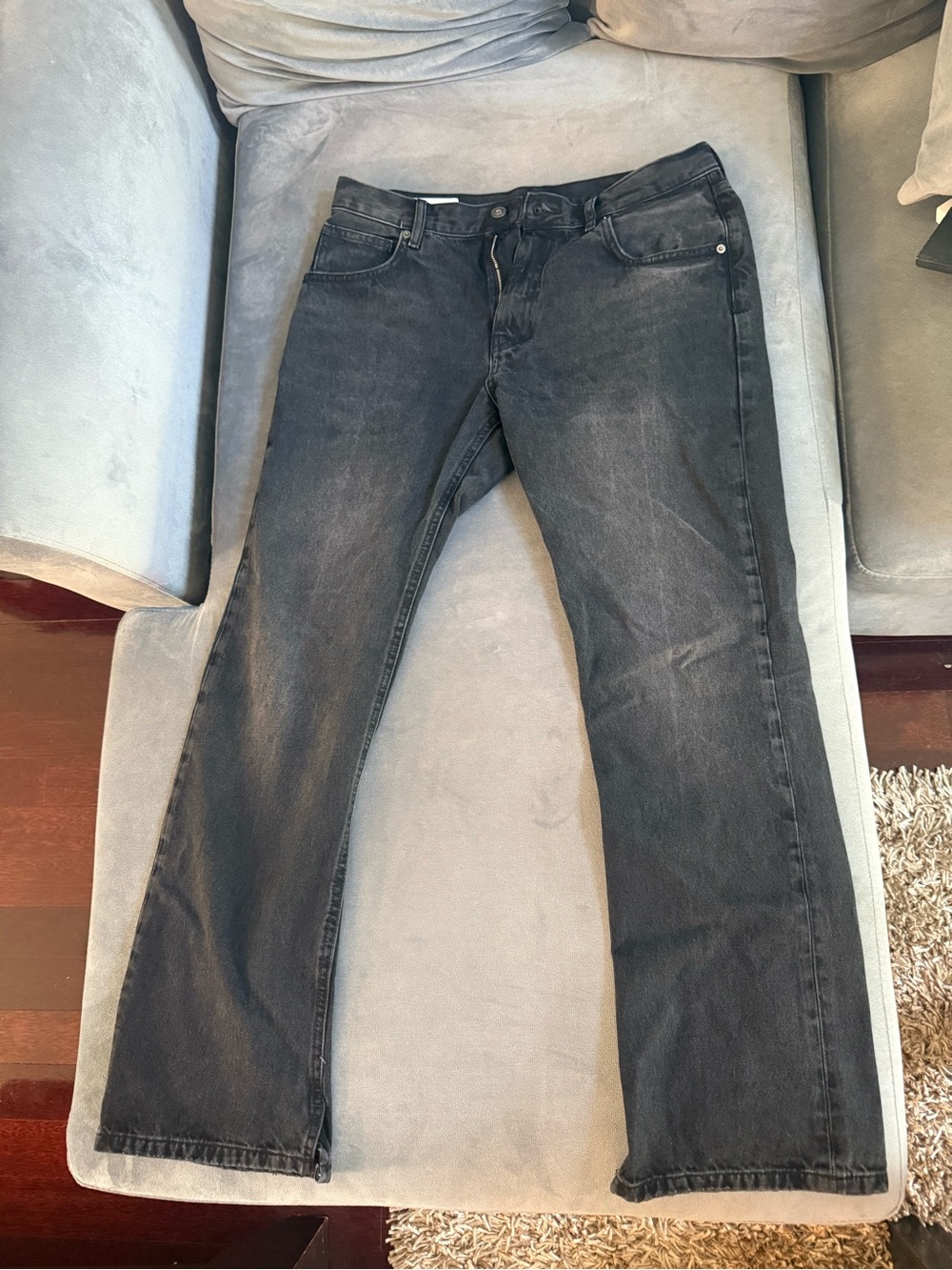 Zara Men's Faded Black Bootcut Jeans